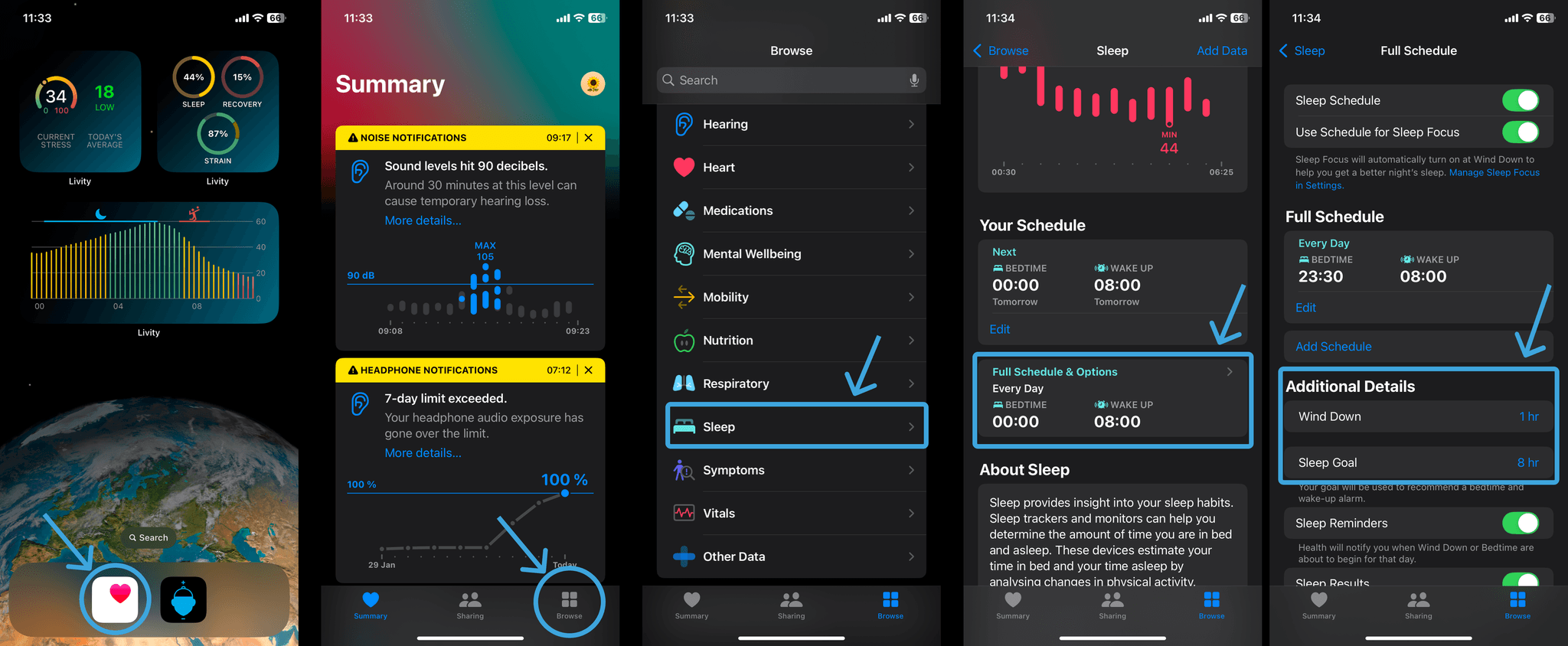 Adjusting Wind Down and Sleep Goals on iPhone