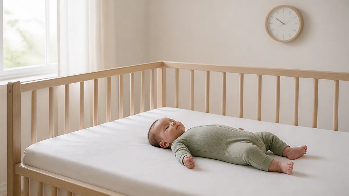 Baby schläft tagsüber in einem sanft beleuchteten Zimmer