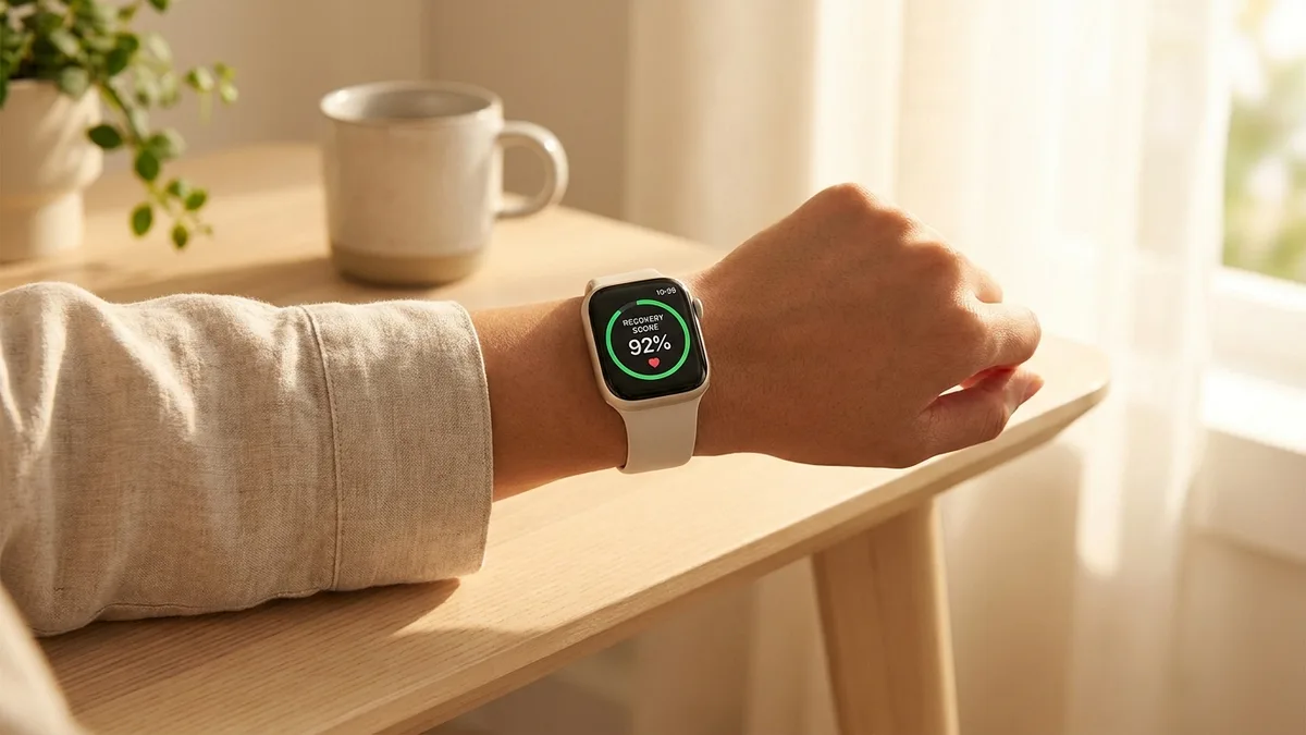 Apple Watch mostrando la puntuación de recuperación, comparando con Garmin Cirqa