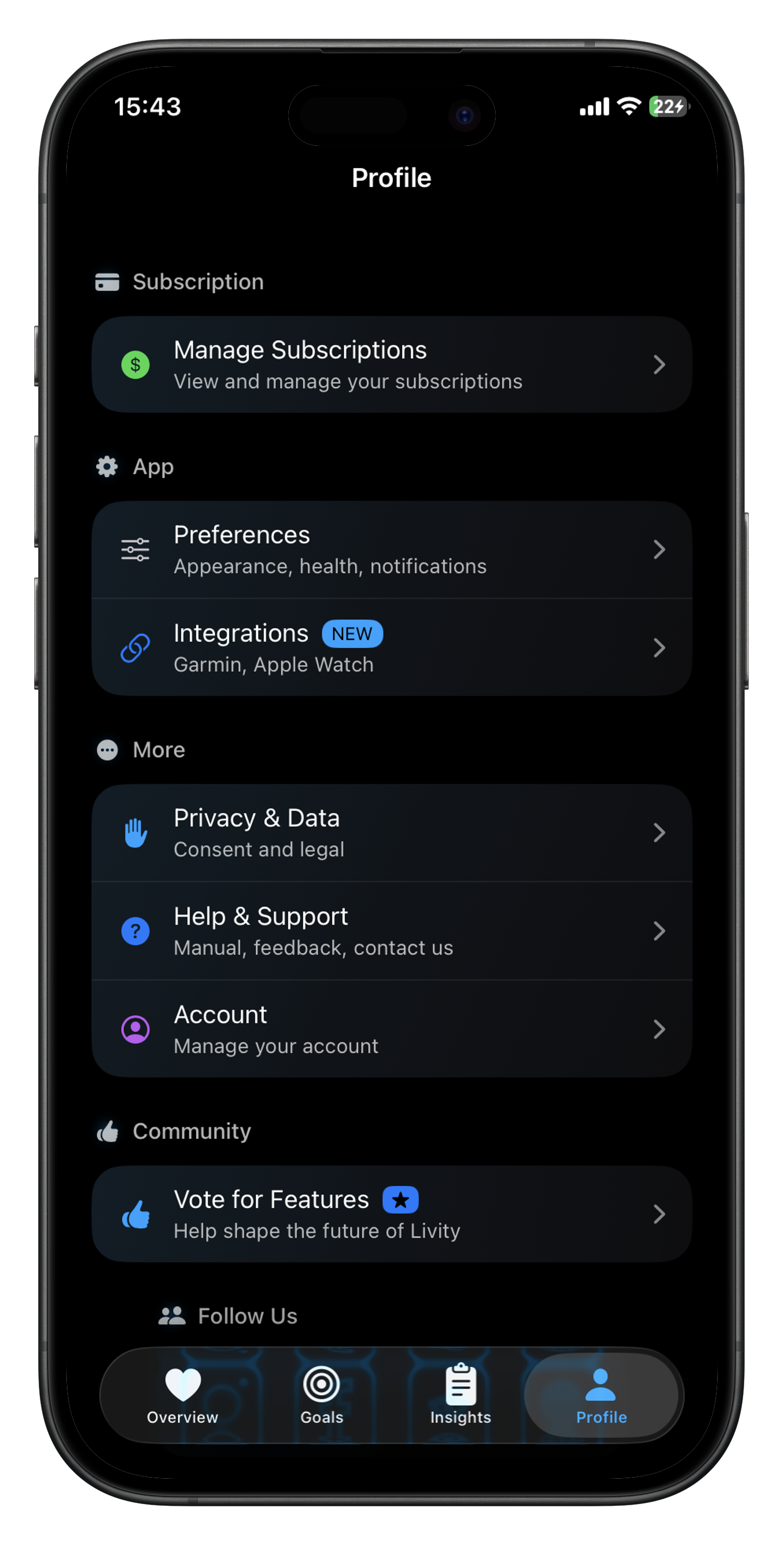 Profile page with new Integrations section