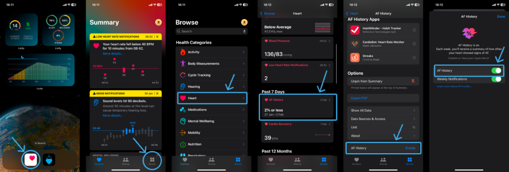 Apple Health Apple Watch Setup AFib history using Heart Rate