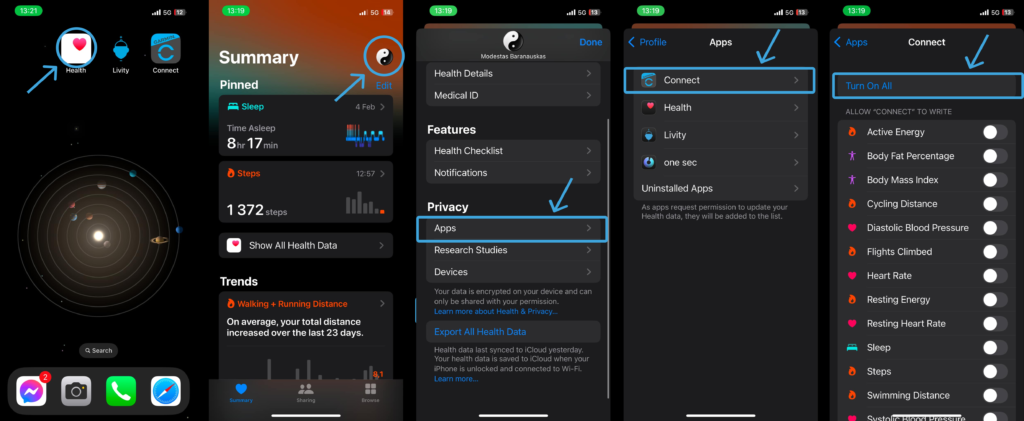 connect garmin connect to apple health sync